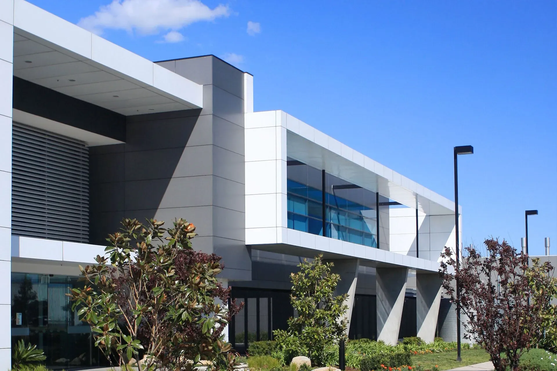 Sleek architectural design under clear sky