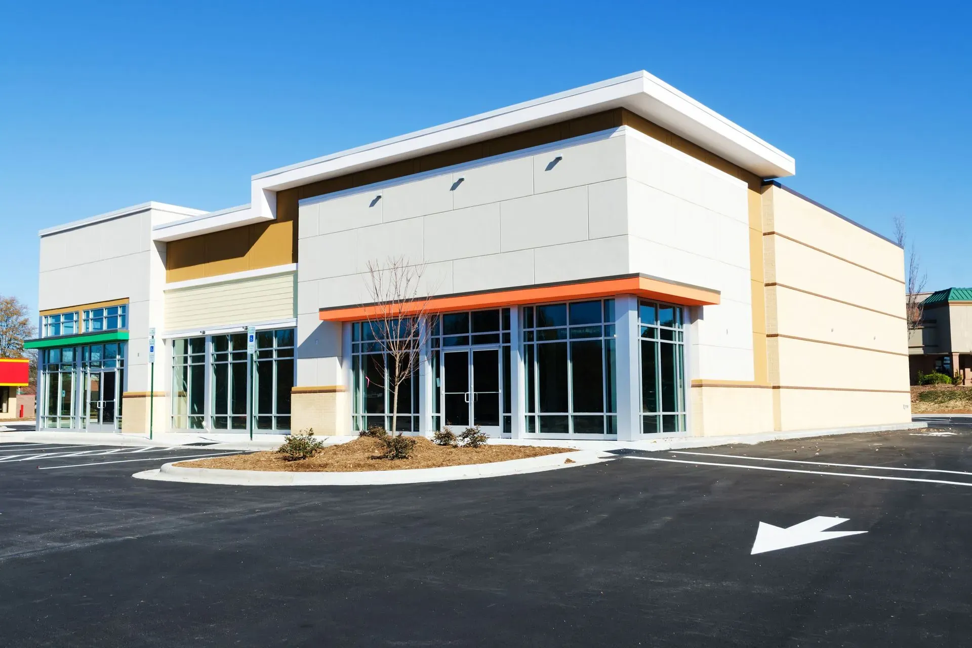 Empty commercial building under clear sky