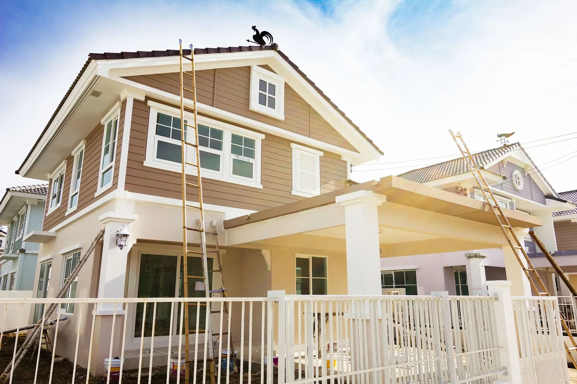 Modern house with ladders and scaffolding