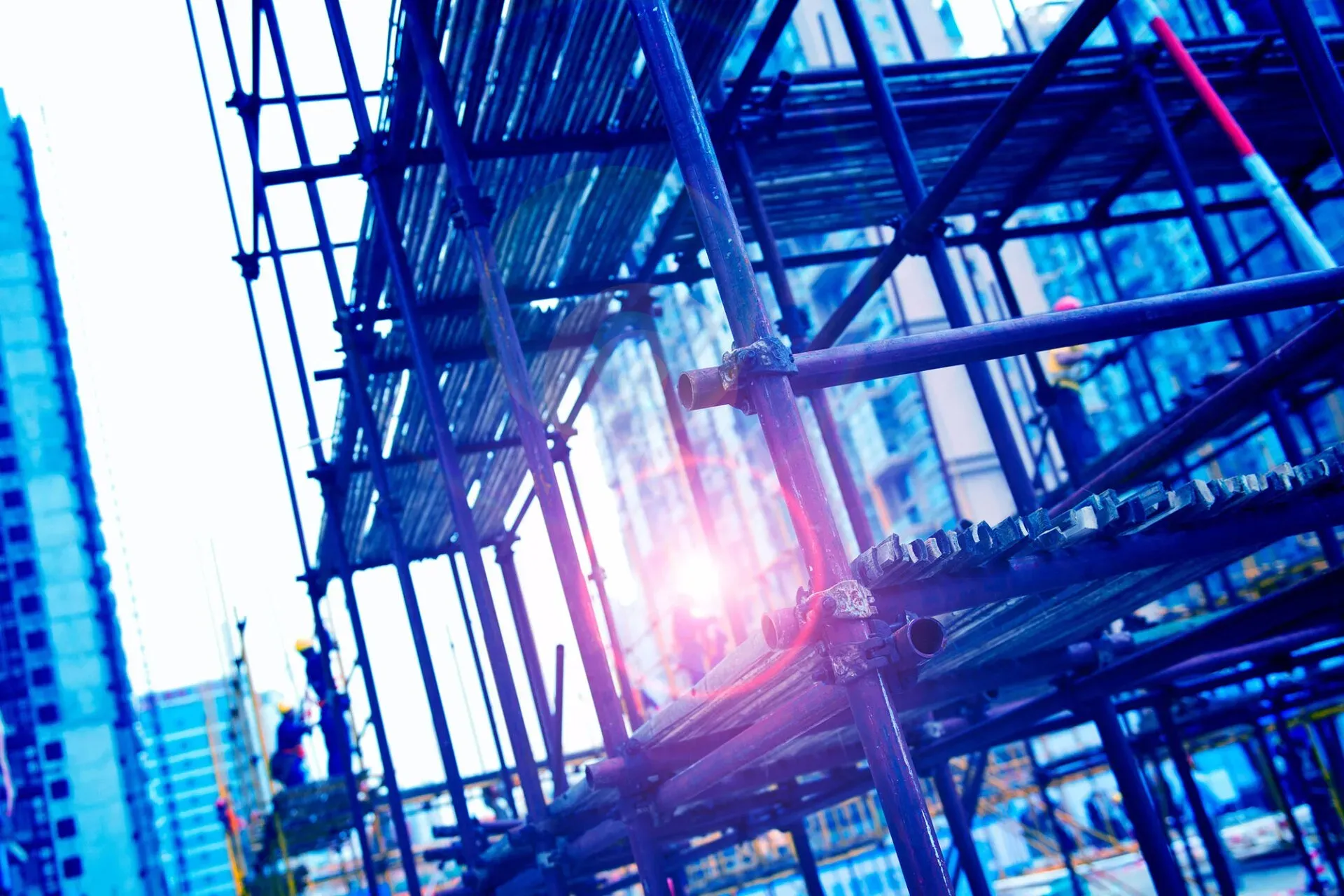 Construction scaffolding with sunlight